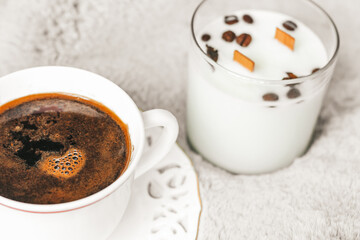 Aromatic coffee candles in the interior. Candles in a glass