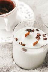 Aromatic coffee candles in the interior. Candles in a glass