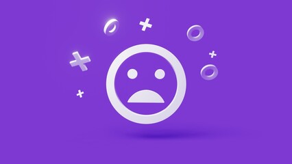 Sad 3d icon on a simple purple background 4k