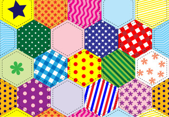 A vector illustration of a traditional patchwork quilt background in bright colours - obrazy, fototapety, plakaty