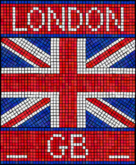 Fototapeta premium London GB summer holiday or Diamond Jubilee concept. A Union Jack flag made from mosaic tiles. EPS10 vector format.