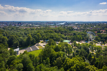 Fototapeta na wymiar Central public park in Kaliningrad, view from drone