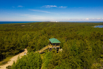 Observation desk at the height of Muller on the Curonian Spit, view from a drone
