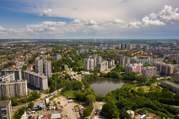 The lake on the Letnyaa street in Kaliningrad, view from drone