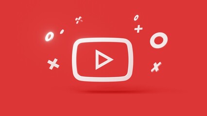 Youtube 3d icon on a simple red background 4k