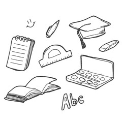 Freehand drawing school items. Back to School. Vector illustration.