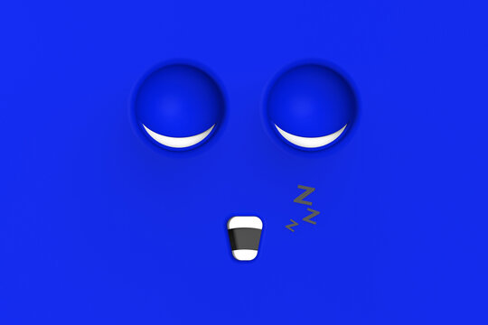 Blue face of sleeping cute character. Cute face. relaxation. sleep and rest. Horizontal image. 3d image. 3D rendering.