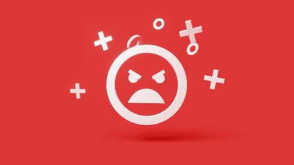 Angry 3d icon on a simple red background 4k
