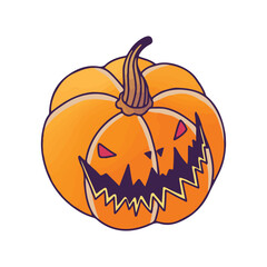 Hand-drawn spooky pumpkin. Scary pumpkin for halloween. Vector clipart in cartoon style. Illustration isolated on white background.