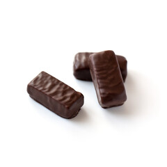 Chocolate marshmallow candy isolated on white background
