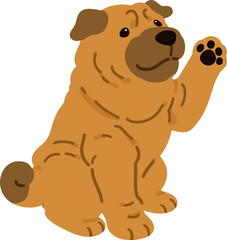 Obraz premium Simple and adorable illustration of Shar-Pei Dog sitting and waving flat colored