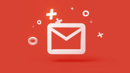Mail 3d icon on a simple red background 4k