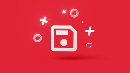 Save 3d icon on a simple red background 4k