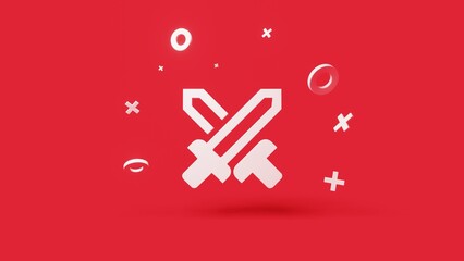 Swords 3d icon on a simple red background 4k