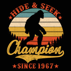 Retro vintage sunset Bigfoot Yeti vector t-shirt design
