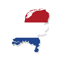 Netherlands map flag vector design on white background. Silhouette country borders map of Netherlands on national flag background of vector illustration.
