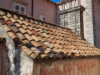 Close up of old roof tiles