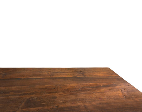 Perspective view of wood or wooden table top corner on isolated background including clipping path	