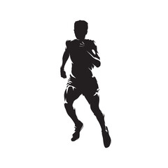 Fototapeta na wymiar Run, running man, front view, abstract isolated vector silhouette, front view