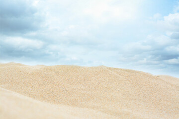 Obraz na płótnie Canvas Beautiful view of sandy beach on summer day, closeup