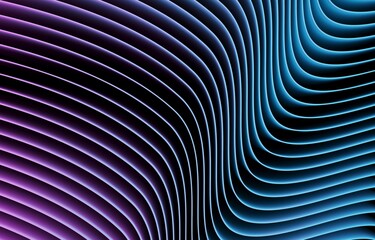 Violet-blue abstract geometric background consisting of repeating curving stripes, 3d render