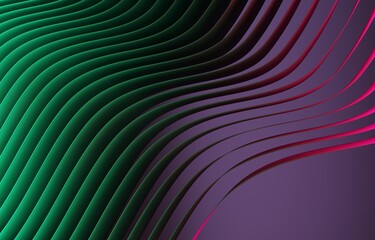 Abstract colorful background with colored bright stripes, wavy pink and green lines, 3d render