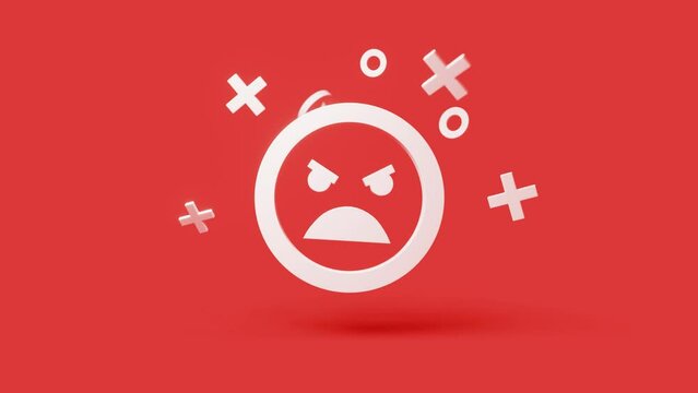Angry 3d icon on a simple red background animating in and out 4k seamless animation loop. High-quality 4k footage