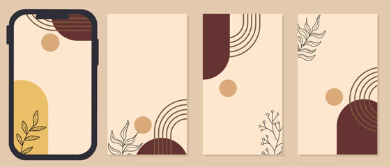 Fototapeta na wymiar set of background templates for social media stories. pastel brown aesthetic design