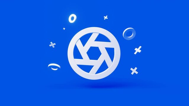 Aperture 3d icon on a simple blue background animating in and out 4k seamless animation loop. High-quality 4k footage