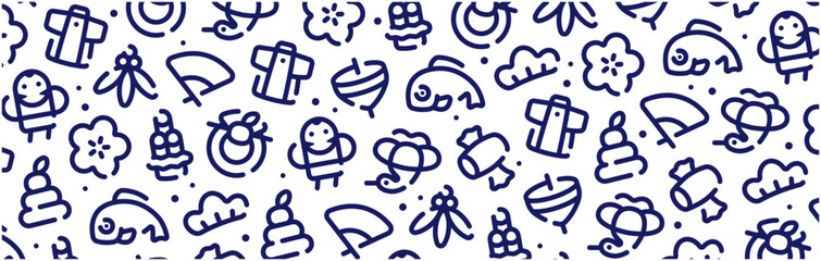 Japanese new year icon pattern background wide banner