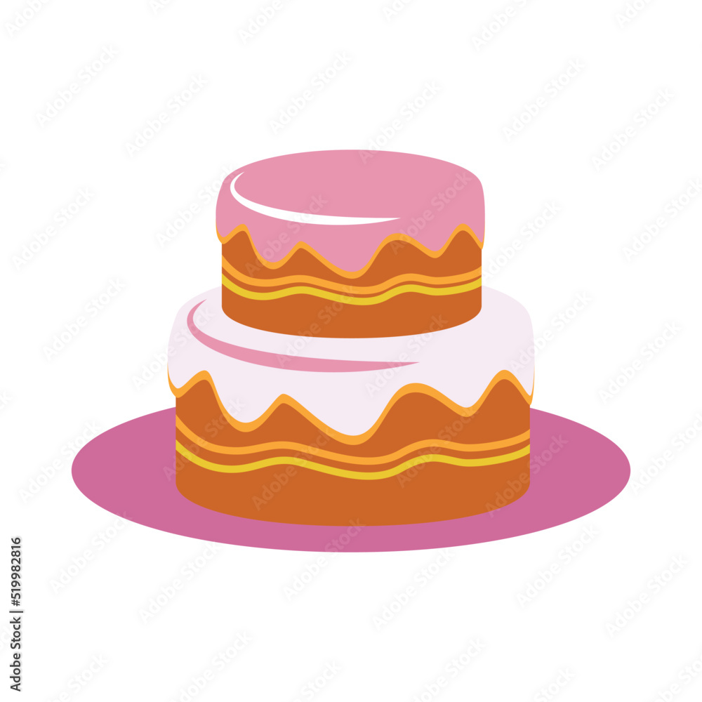 Aufkleber cake with icing on tray semi flat color vector object. luxury dessert. full sized item on white. con