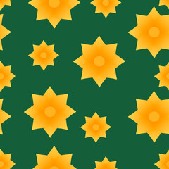 Seamless pattern of yellow flowers on a green background