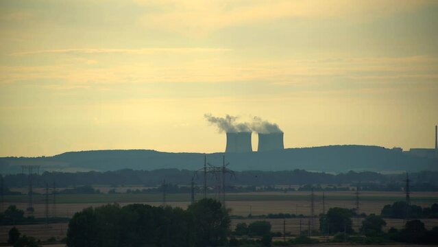 Mochovce Nuclear Power Plant between Nitra and Levice, Slovakia, Smoke stacks