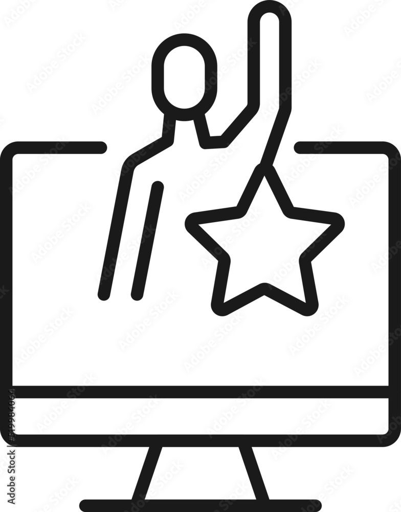Poster item on pc monitor. outline sign suitable for web sites, apps, stores etc. editable stroke. vector m