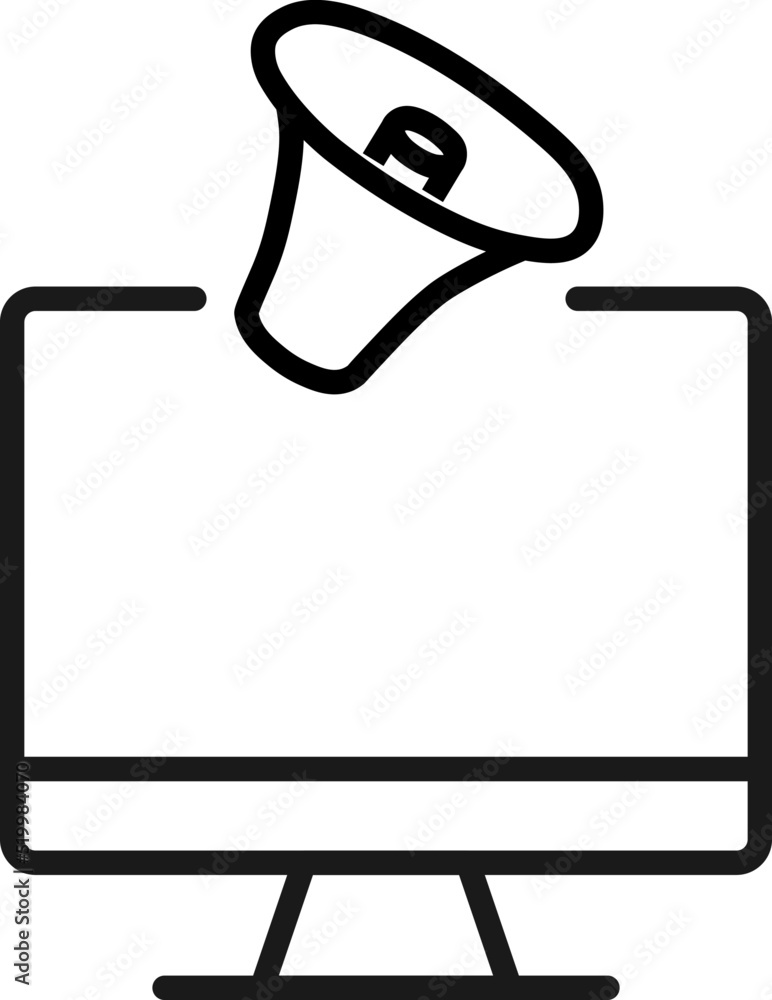 Poster item on pc monitor. outline sign suitable for web sites, apps, stores etc. editable stroke. vector m