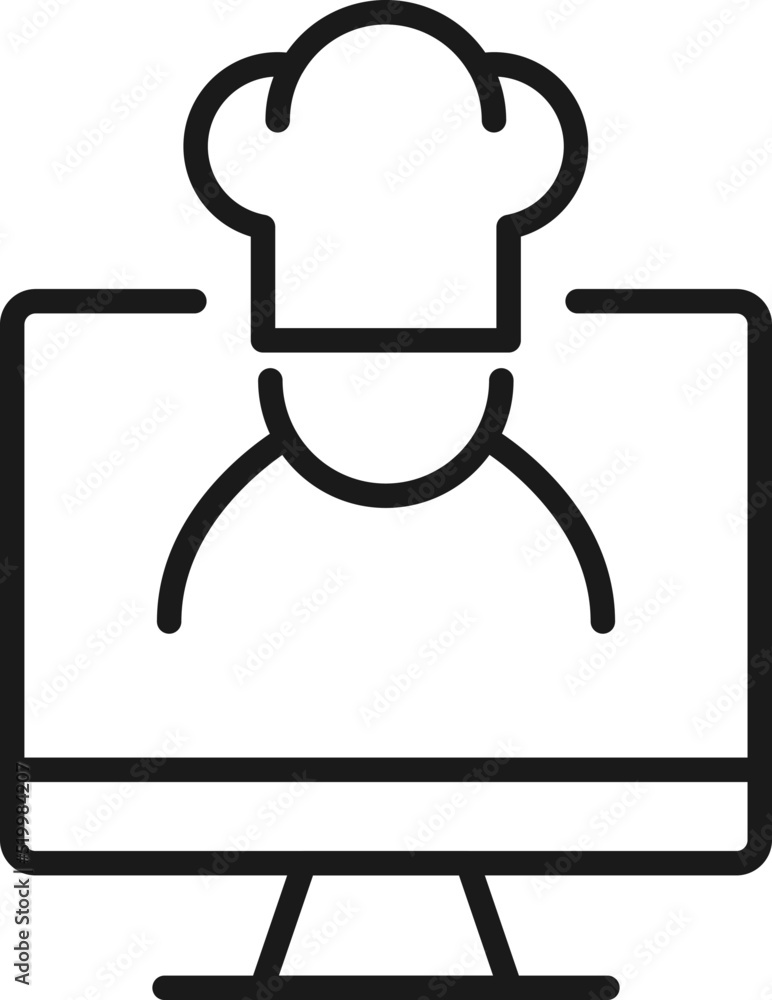 Poster item on pc monitor. outline sign suitable for web sites, apps, stores etc. editable stroke. vector m
