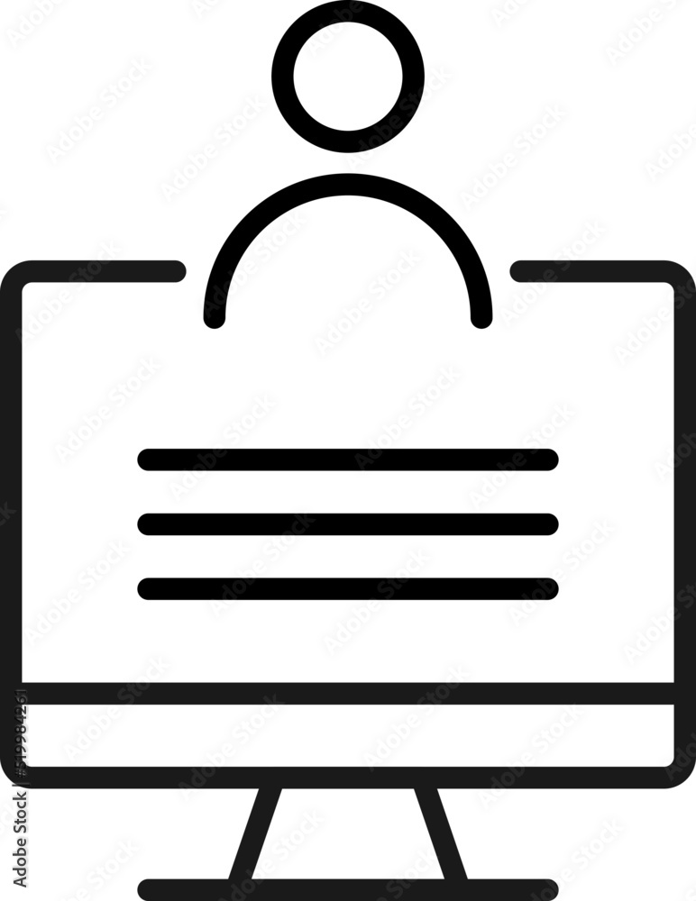 Poster item on pc monitor. outline sign suitable for web sites, apps, stores etc. editable stroke. vector m