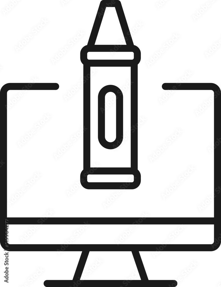 Poster item on pc monitor. outline sign suitable for web sites, apps, stores etc. editable stroke. vector m