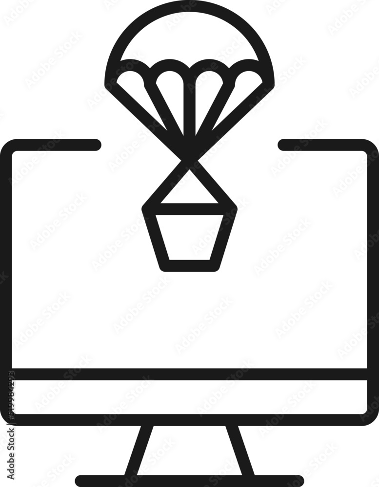 Poster item on pc monitor. outline sign suitable for web sites, apps, stores etc. editable stroke. vector m