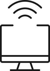 Item on pc monitor. Outline sign suitable for web sites, apps, stores etc. Editable stroke. Vector monochrome line icon of internet waves on computer monitor