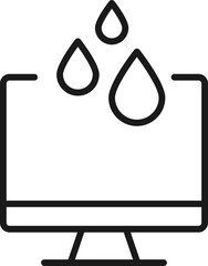 Item on pc monitor. Outline sign suitable for web sites, apps, stores etc. Editable stroke. Vector monochrome line icon of water drops on computer monitor