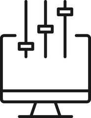 Item on pc monitor. Outline sign suitable for web sites, apps, stores etc. Editable stroke. Vector monochrome line icon of sound bar on computer monitor