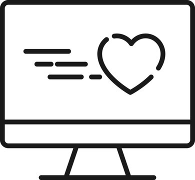 Item on pc monitor. Outline sign suitable for web sites, apps, stores etc. Editable stroke. Vector monochrome line icon of heart on computer monitor