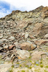 Excursion to the Gran Paradiso in the Alps. Search for rocks, minerals and precious stones. Study of the surface of rocks with sedimented debris over time. Lunar landscape, Martian landscape.