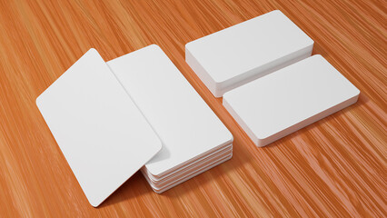 business card 3d rendering with wood floor texture