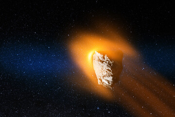Big asteroid in the space. Potentially hazardous asteroids. Asteroid in outer space. International...