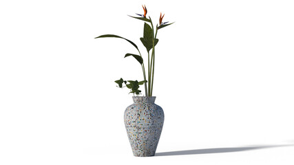 Vase with pixel mosaic and flower
