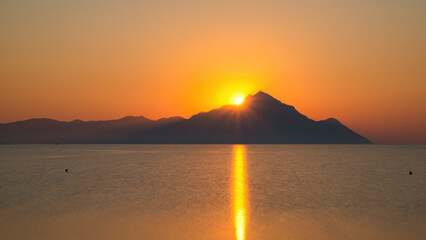 Beautiful Athos mountain at sunset in Greece