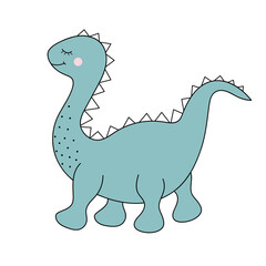 Cute baby dinosaur. Prehistoric character in doodle style.
