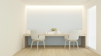 workplace in home or apartment and light blue wall decoration-3D Rendering